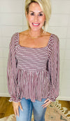 SMITTEN FOR YOU STRIPE TOP/ AVAILABLE IN 3 COLORS